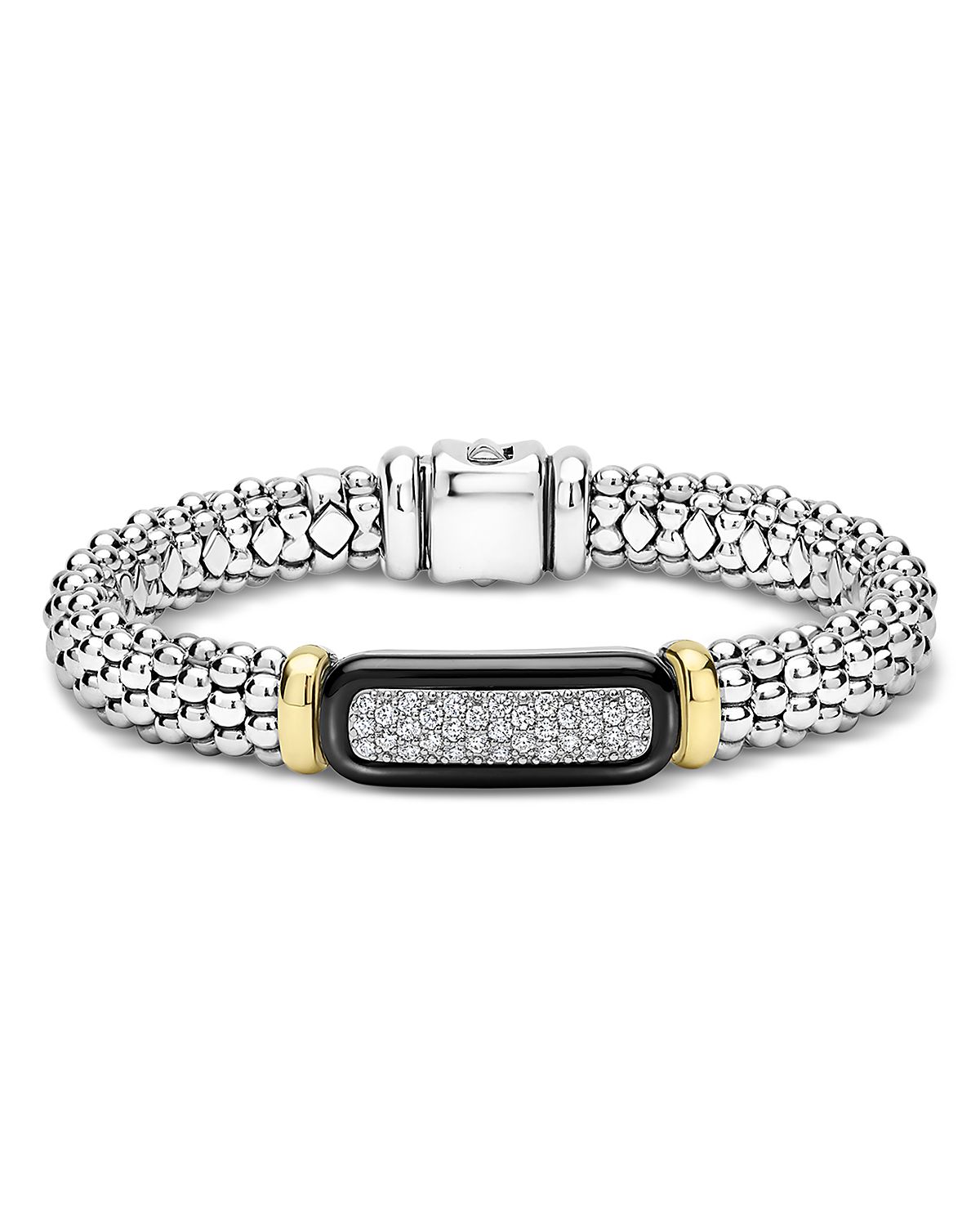Lagos Two Tone Black Ceramic Diamond Caviar Bracelet, 9mm