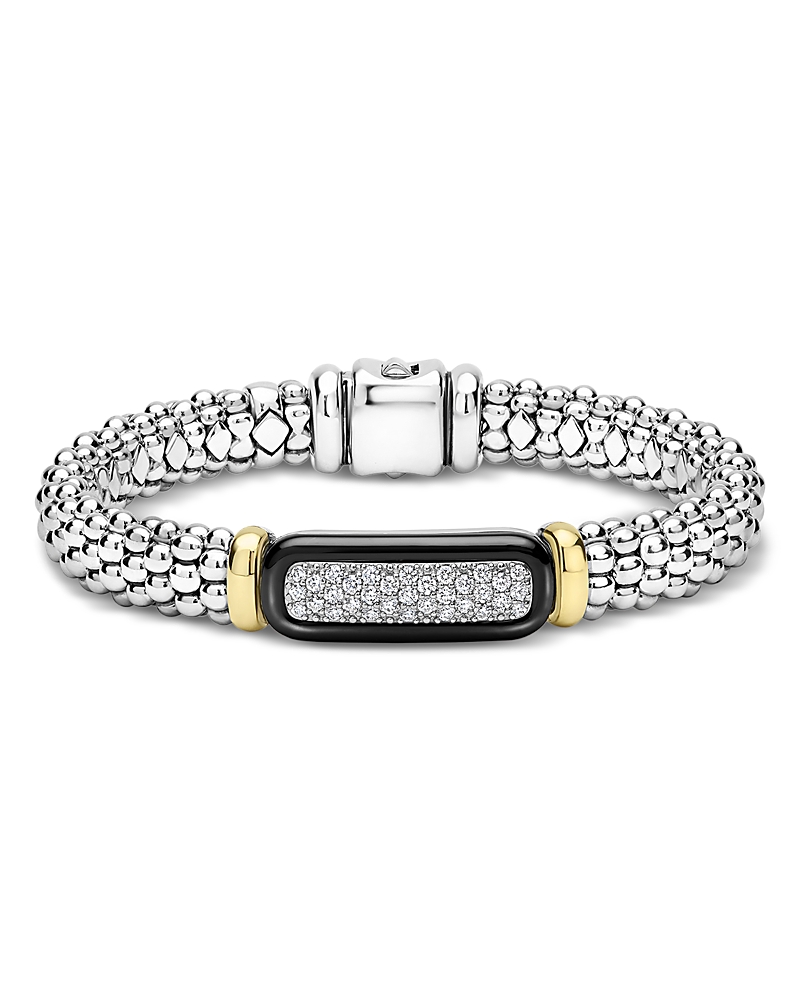 Lagos Two-tone Black Ceramic Diamond Caviar Bracelet In Silver