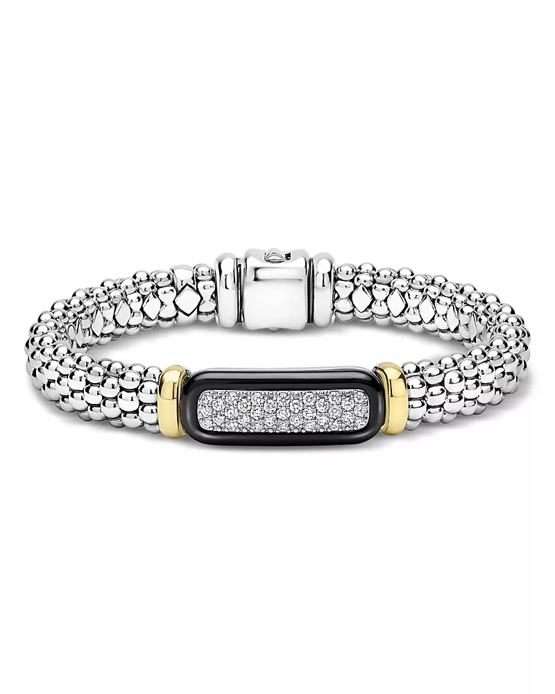 Lagos 18K Yellow Gold & Sterling Silver Black Caviar Diamond & Black Ceramic Cluster Bracelet