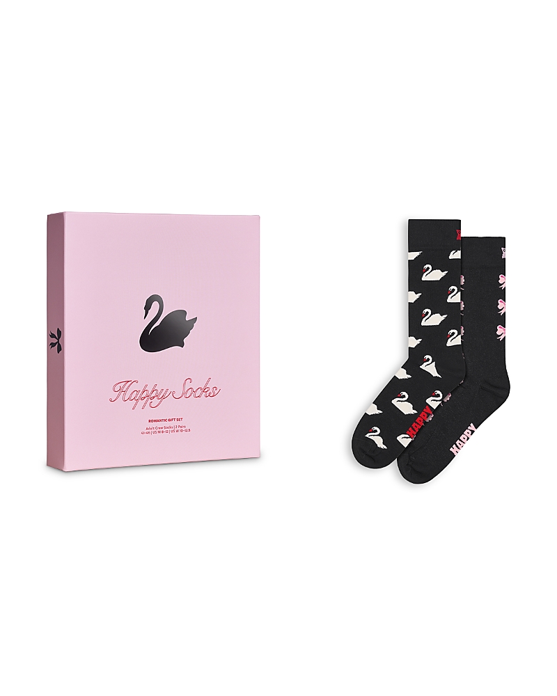 Happy Socks Swan & Bow Socks Gift Set, Pack Of 2 In Black