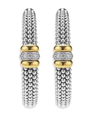 18K Yellow Gold & Sterling Silver Signature Caviar Diamond Beaded Large Hoop Earrings