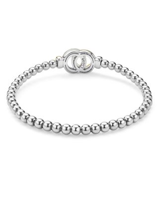 18K Yellow Gold & Sterling Silver Signature Caviar Diamond Interlocking Ring Stretch Bracelet