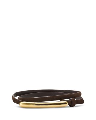 Women&#39;s Glossy Bar Skinny Suede Belt