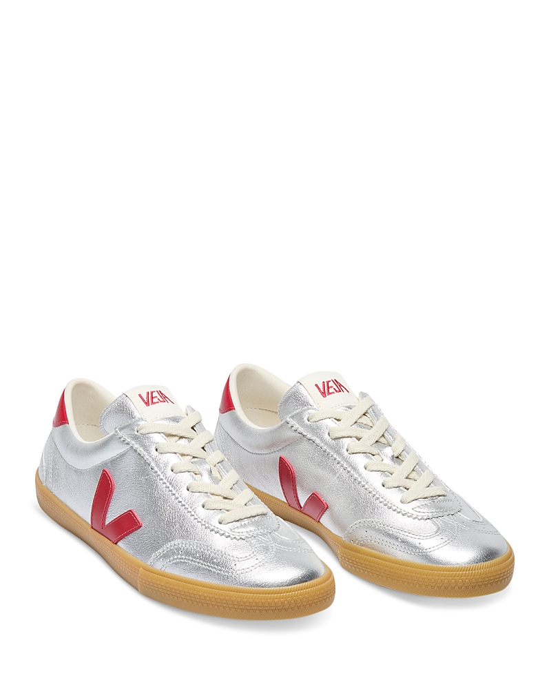 Veja Volley Leather Sneaker In Silver Pepper In White