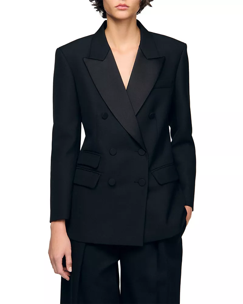 Sandro Moncea Satin Lapel Blazer