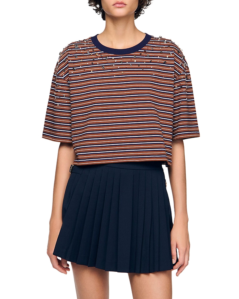 Sandro Aristee Striped Rhinestone Tee In Multi