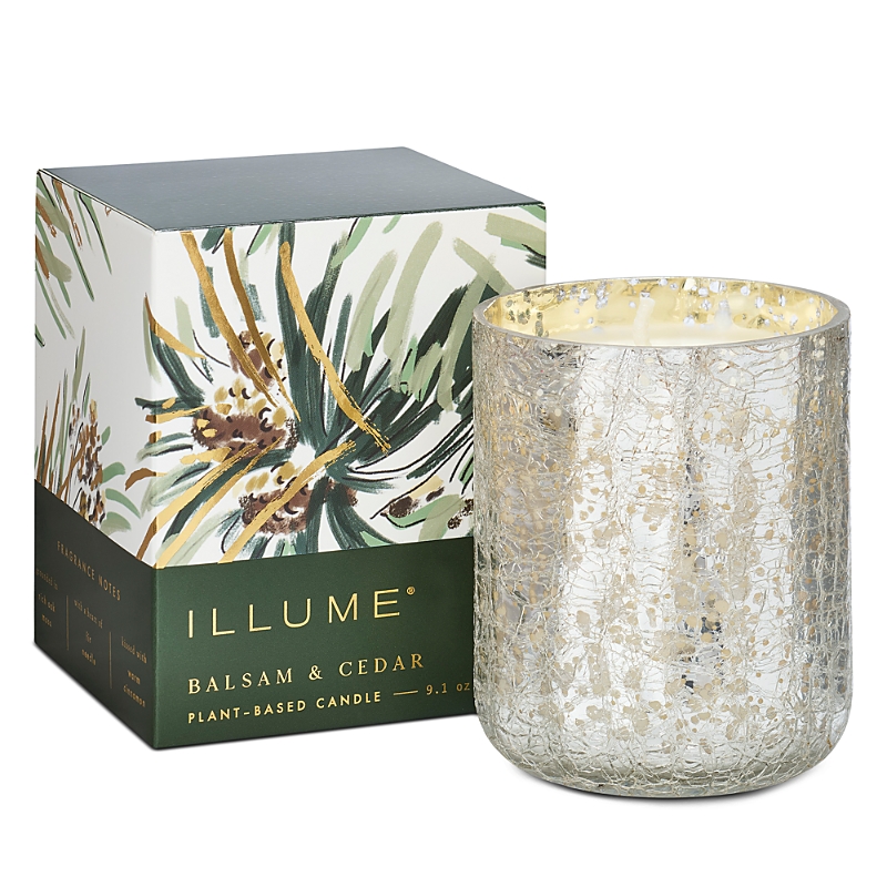 Illume Balsam & Cedar Small Crackle Glass Candle, 8.3 Oz. In Green
