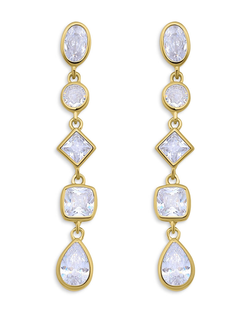 Aqua Bezel Set Multi-shape Cubic Zirconia Linear Drop Earrings - Exclusive In Gray