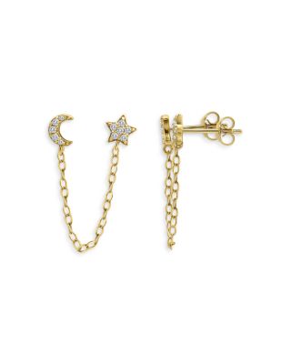 Pav&eacute; Cubic Zirconia Star & Moon Front-Back Earrings - Exclusive