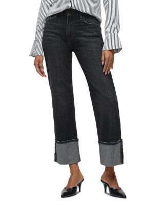 Remi High Rise Wide Cuff Ankle Jeans in Washed Black
