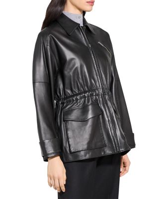 Cinched Zip Up Leather Jacket