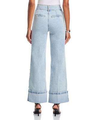 Raquel Crystal Stud High Rise Jeans in Light Blue/Clear