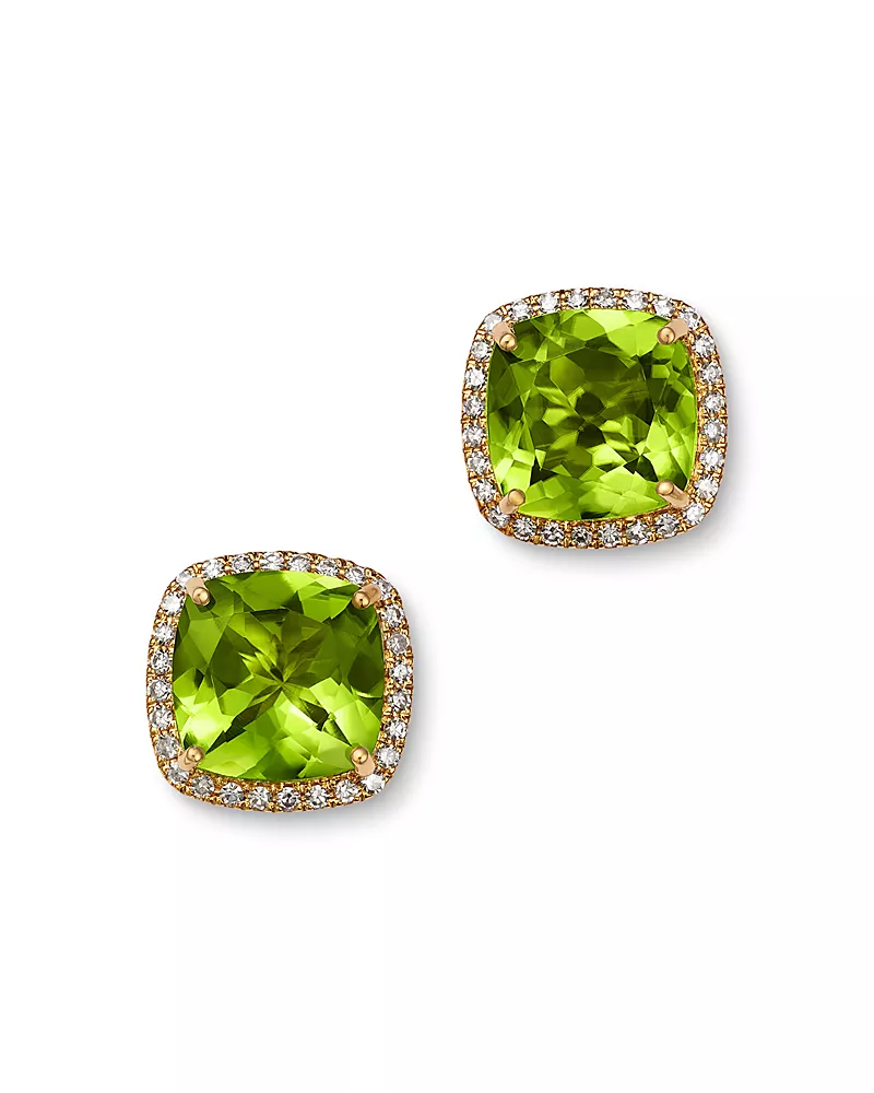 Bloomingdale's Fine Collection Peridot & Diamond Halo Stud Earrings in 14K Yellow Gold