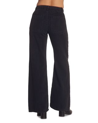 Anya Studded High Rise Wide Leg Jeans in Moon Shadow