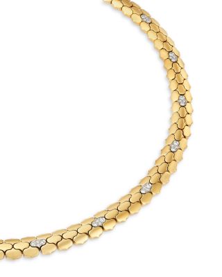 18K White & Yellow Gold Gender Diamond Cobra Collar Necklace, 16"