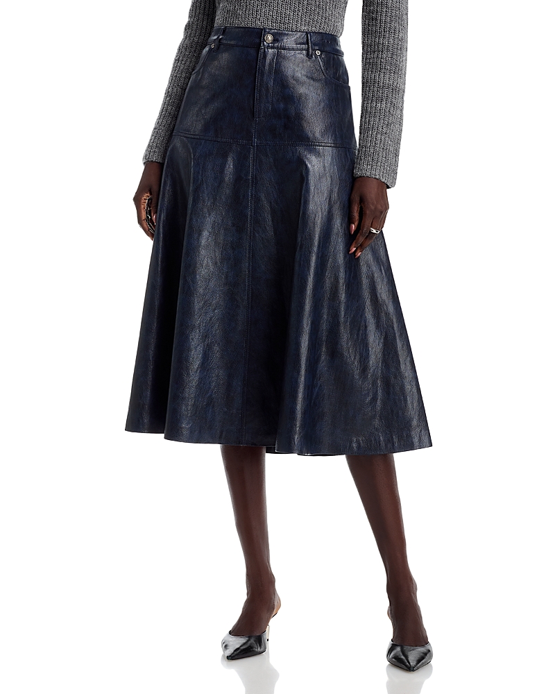 Kobi Halperin Rhea Circle-cut Faux Leather Midi Skirt In Blue