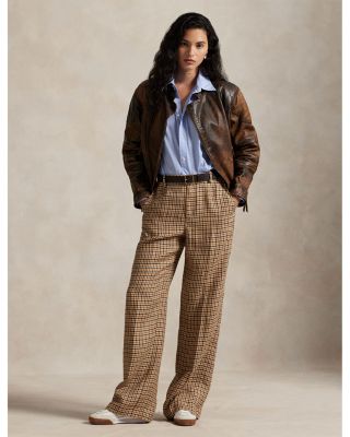 Plaid Linen Wide Leg Pants