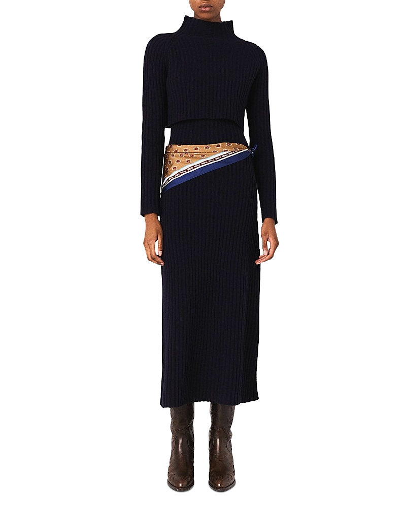 Maje Knit Maxi Dress With Removable Sweater In Blue