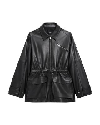 Cinched Zip Up Leather Jacket