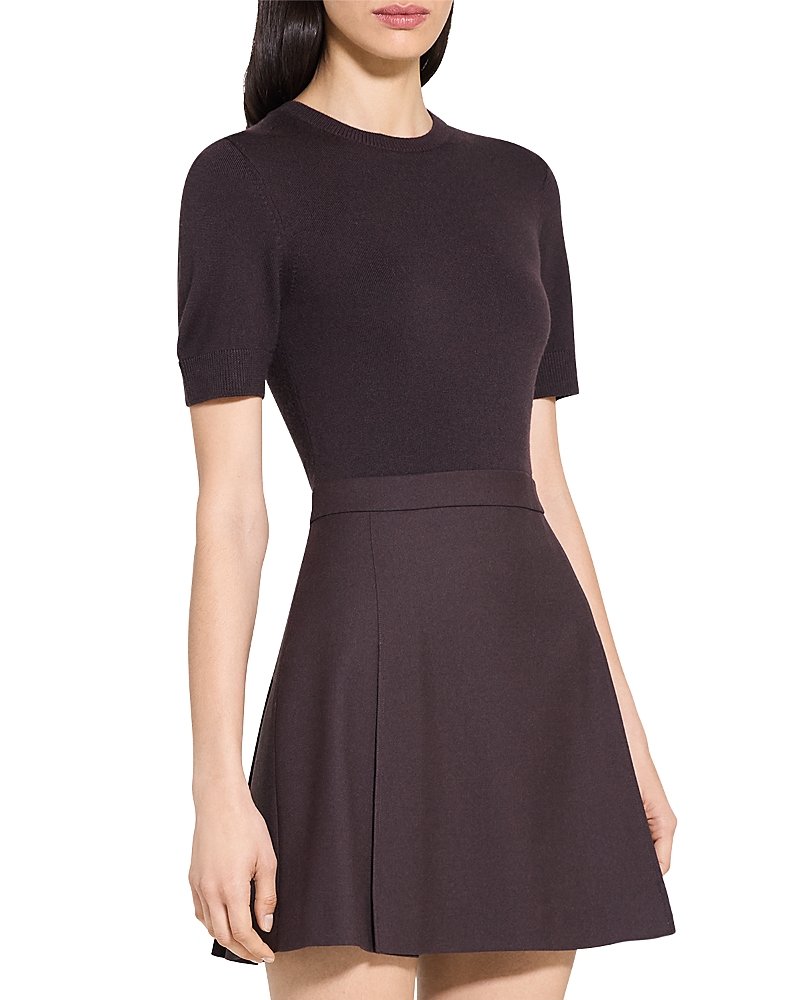 Theory Short Sleeve Mixed Media Minidress In Brown