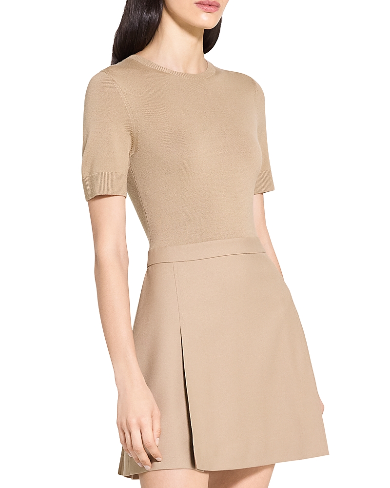 Theory Deep Pleat Combo Mini Dress In Neutral