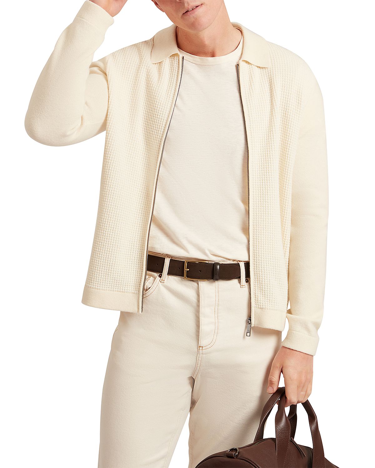 Ted Baker Fenrys Waffle Stitch Zip Sweater Jacket