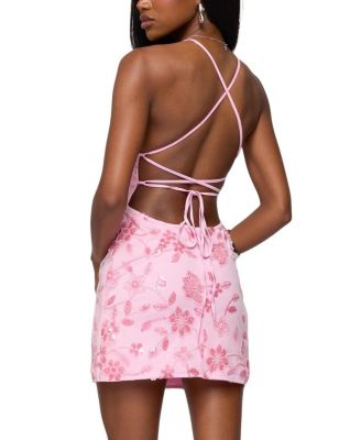 Ayv Sequin Floral Backless Mini Dress