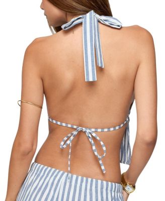  Macey Striped Split Front Backless Top