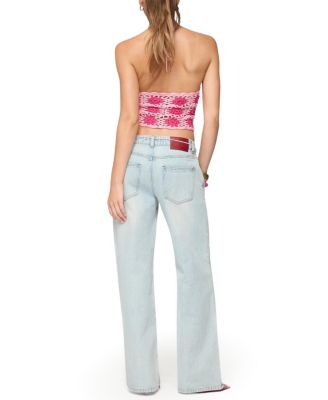  Contrast Floral Crochet Halter Top