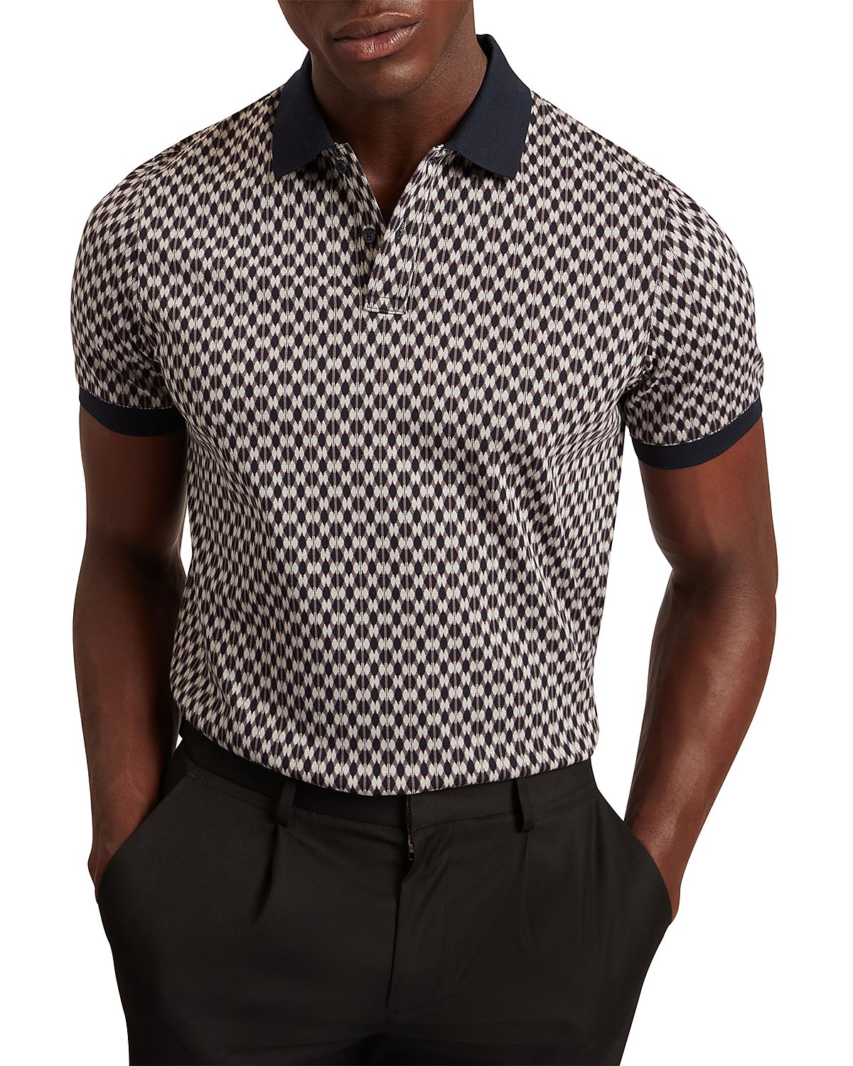 Ted Baker Ernist Short Sleeve Geo Jacquard Cotton Polo