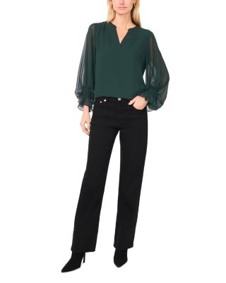 V Neck Sheer Sleeve Top