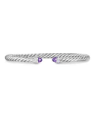 Cablespira Flex&reg; Bracelet in Sterling Silver with Amethyst and Diamonds, 4mm