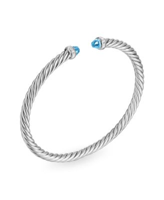 Cablespira Flex&reg; Bracelet in Sterling Silver with Blue Topaz and Diamonds, 4mm