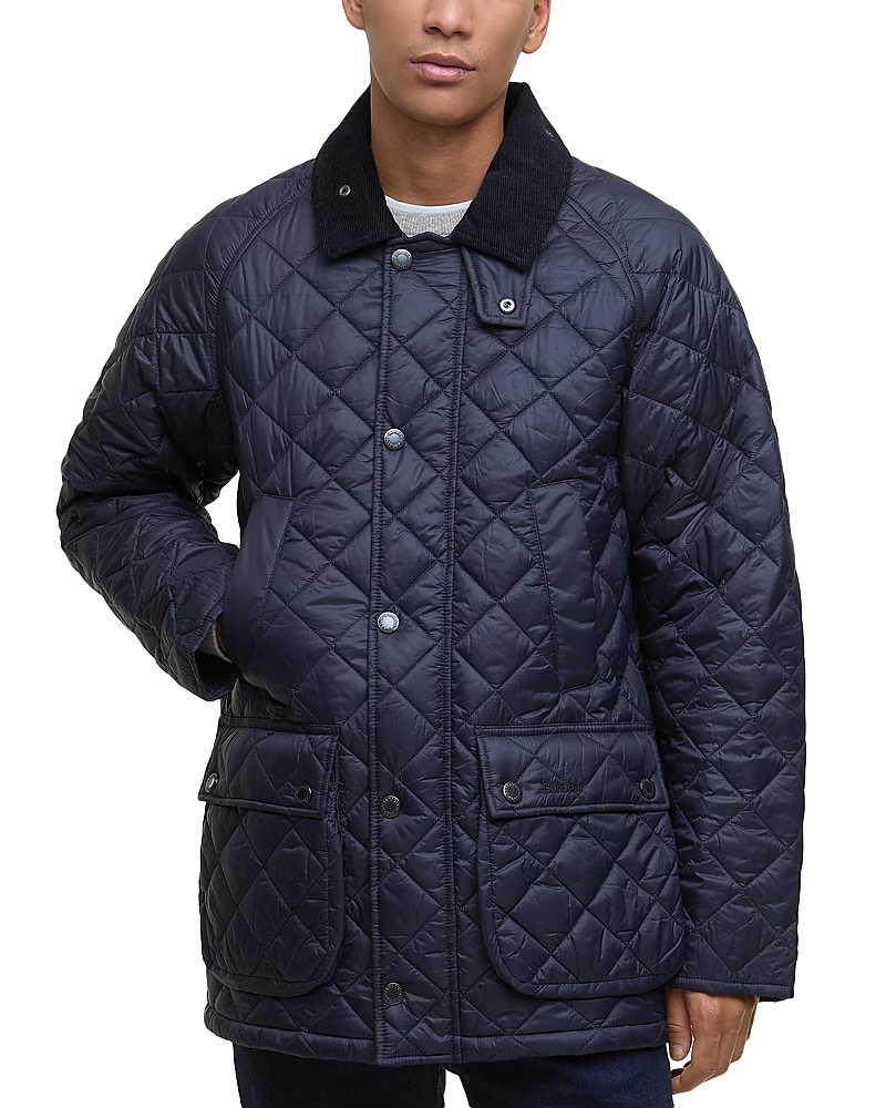 Barbour Diamond-quilting Corduroy-collar Jacket In Blue