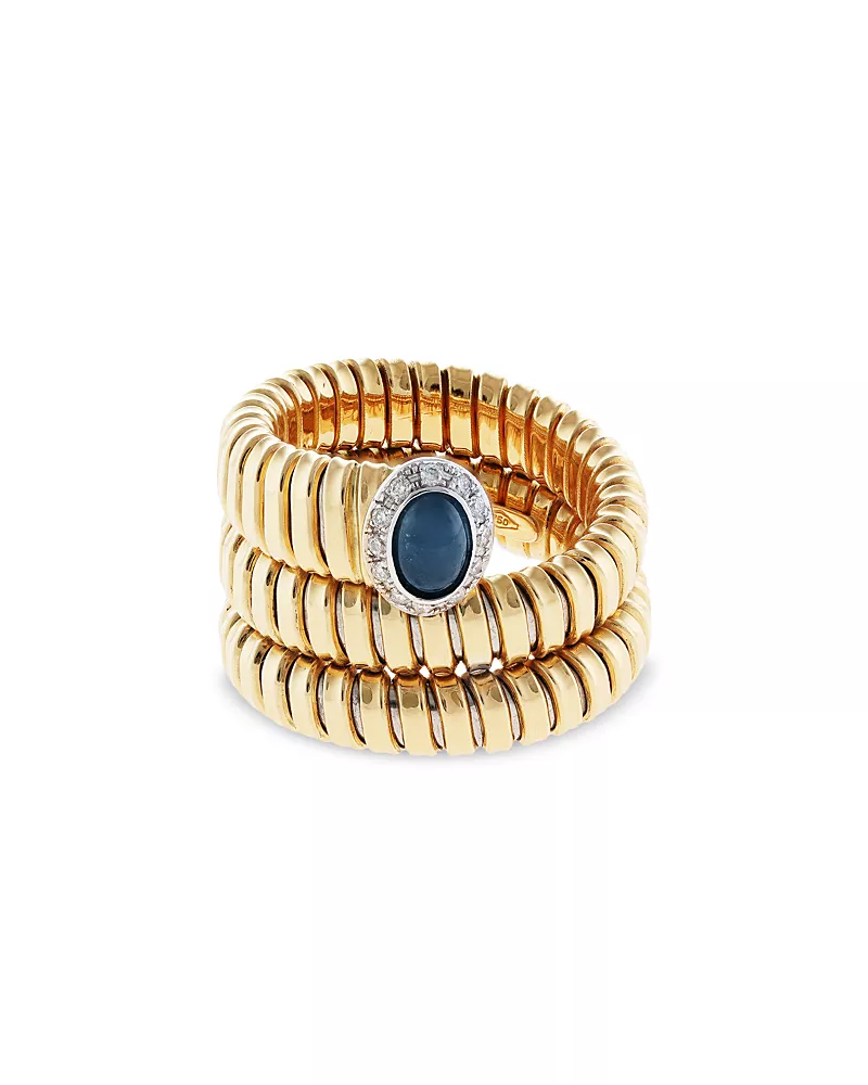 Alberto Milani 18K Yellow Gold Via Giardino Blue Sapphire & Diamond Tubogas Wrap Ring