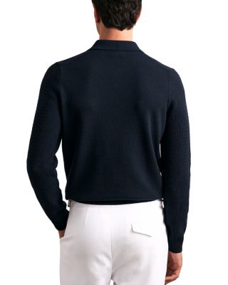 Hamilton Long Sleeved Half Zip Square Textured Wool Polo Shirt