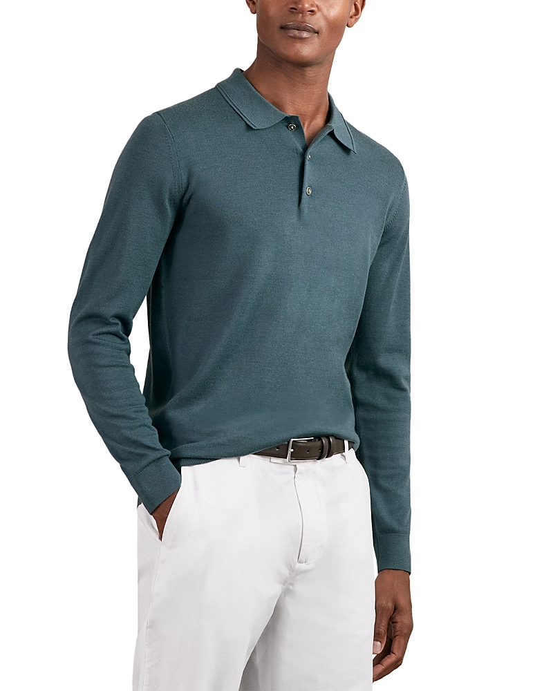Reiss Mens Orion Blue Trafford Regular-fit Long-sleeve Merino-wool Polo In Blue