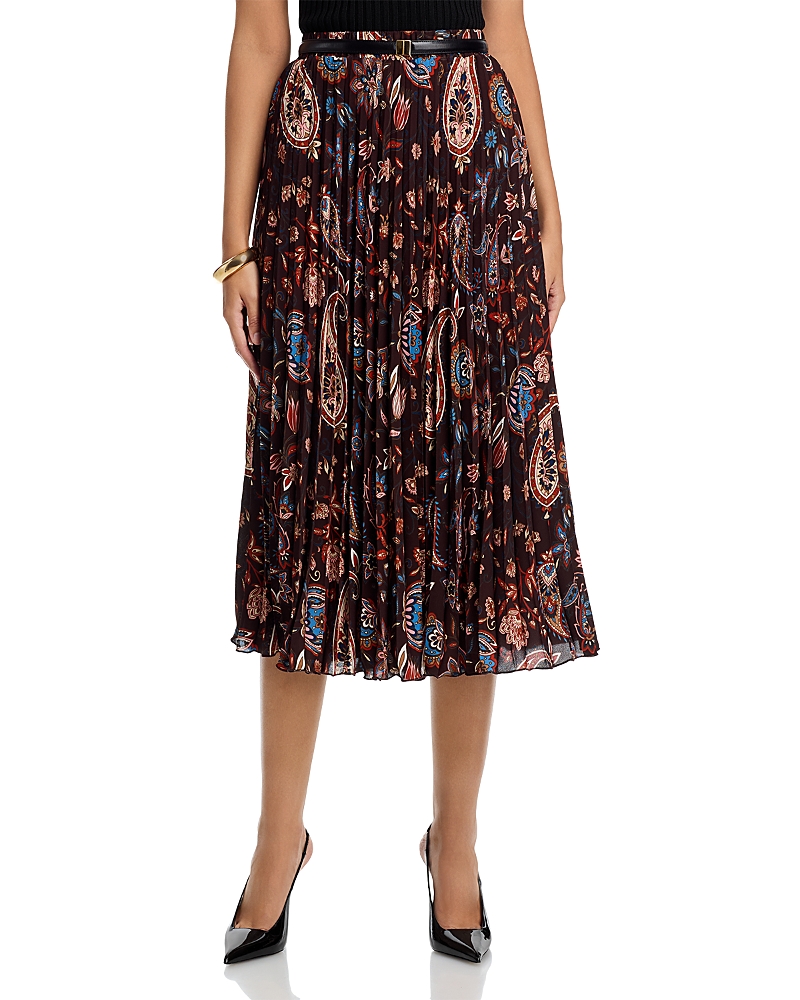 T Tahari Pleated Midi Skirt In Brown