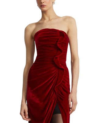Strapless Velvet Ruffle Dress