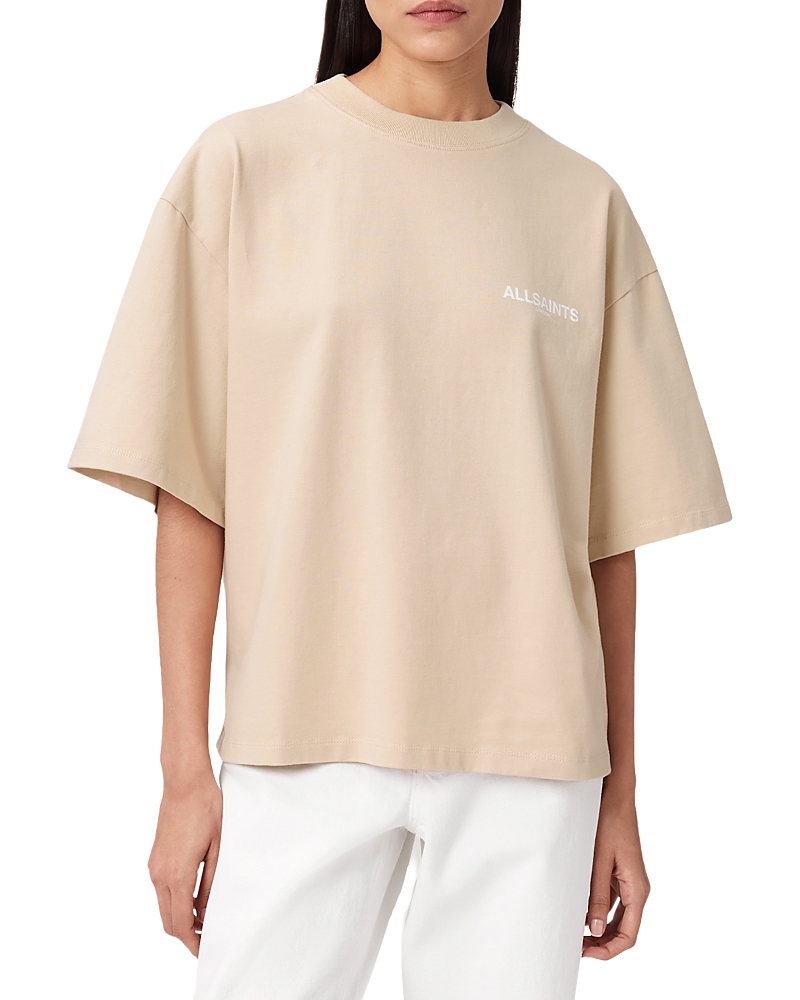 Allsaints Womens Sandy White Guardian Graphic-print Relaxed-fit Organic-cotton T-shirt In White
