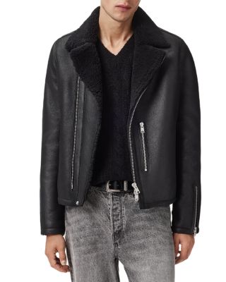 Correz Shearling Trim Leather Biker Jacket