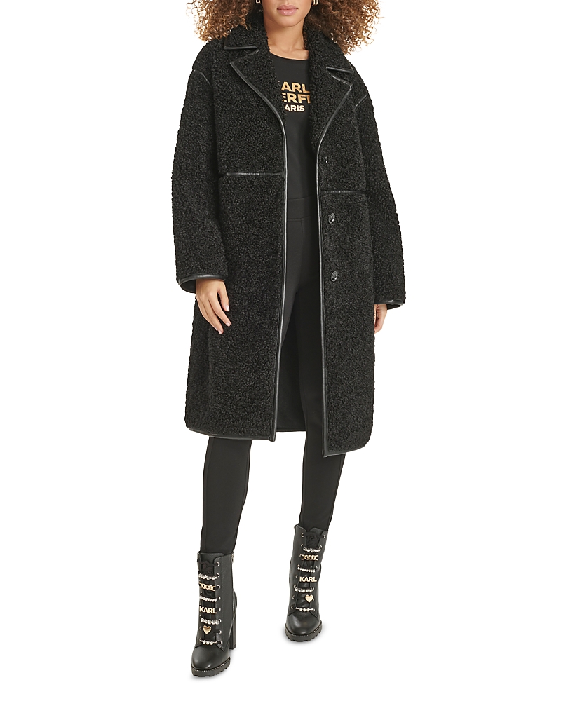 Karl Lagerfeld Faux Sherpa Button Front Jacket In Black