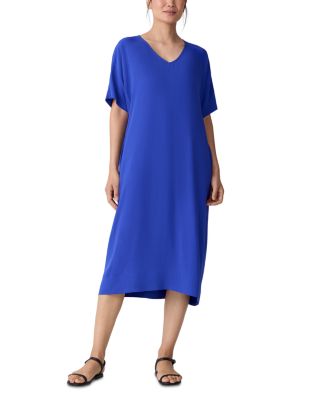 Silk V Neck Midi Dress
