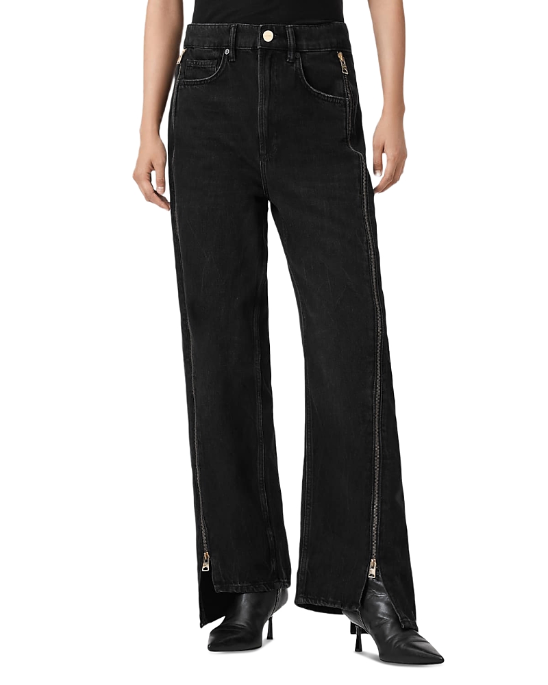 Allsaints Frankie Zip High Rise Jeans in Washed Black