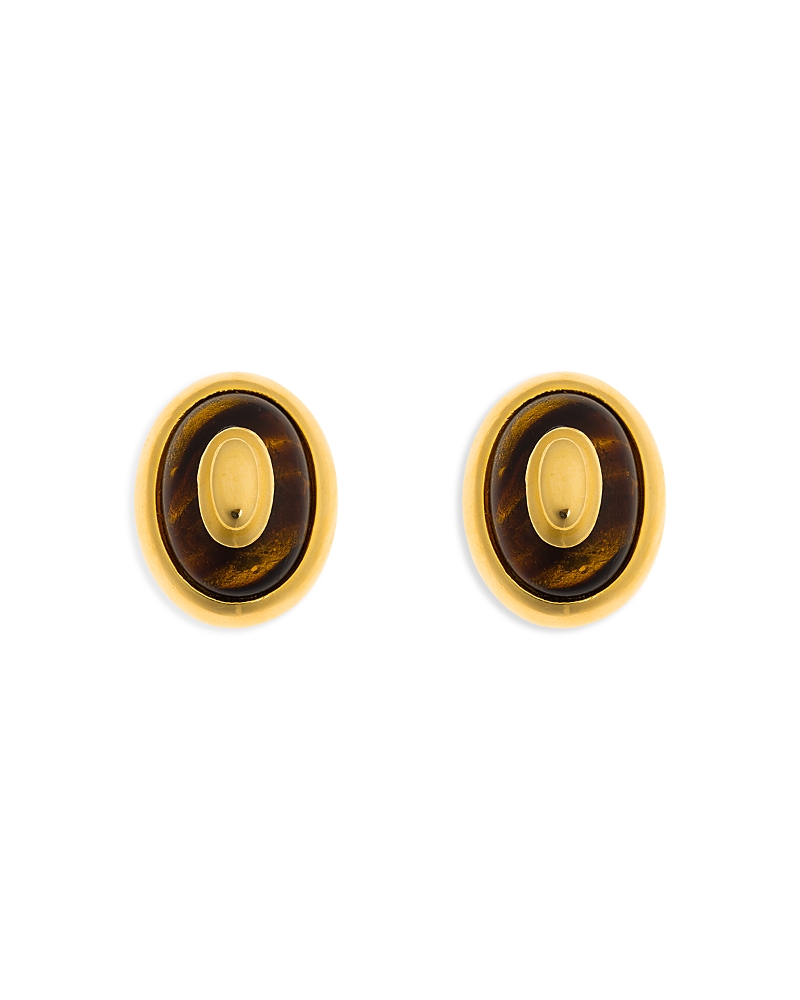 Ben-amun Tortoiseshell Look Oval Clip On Earrings In Gold