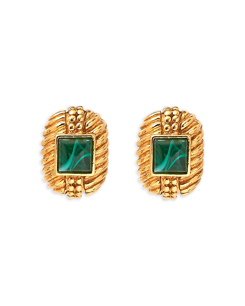 Ben-amun Green Stone Textured Clip On Stud Earrings In Gold