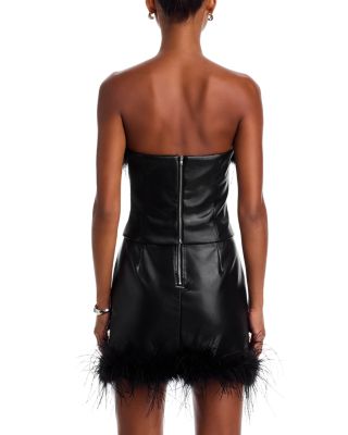 Feather Trim Faux Leather Top - Exclusive 