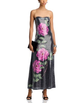 Sequin Strapless Oversized Floral Midi Dress - Exclusive