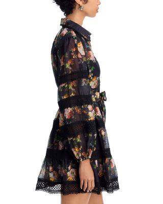 Rose Lace Inset Long Sleeve Mini Dress - Exclusive