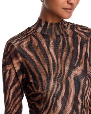 Animal Print Mesh Long Sleeve Top - Exclusive